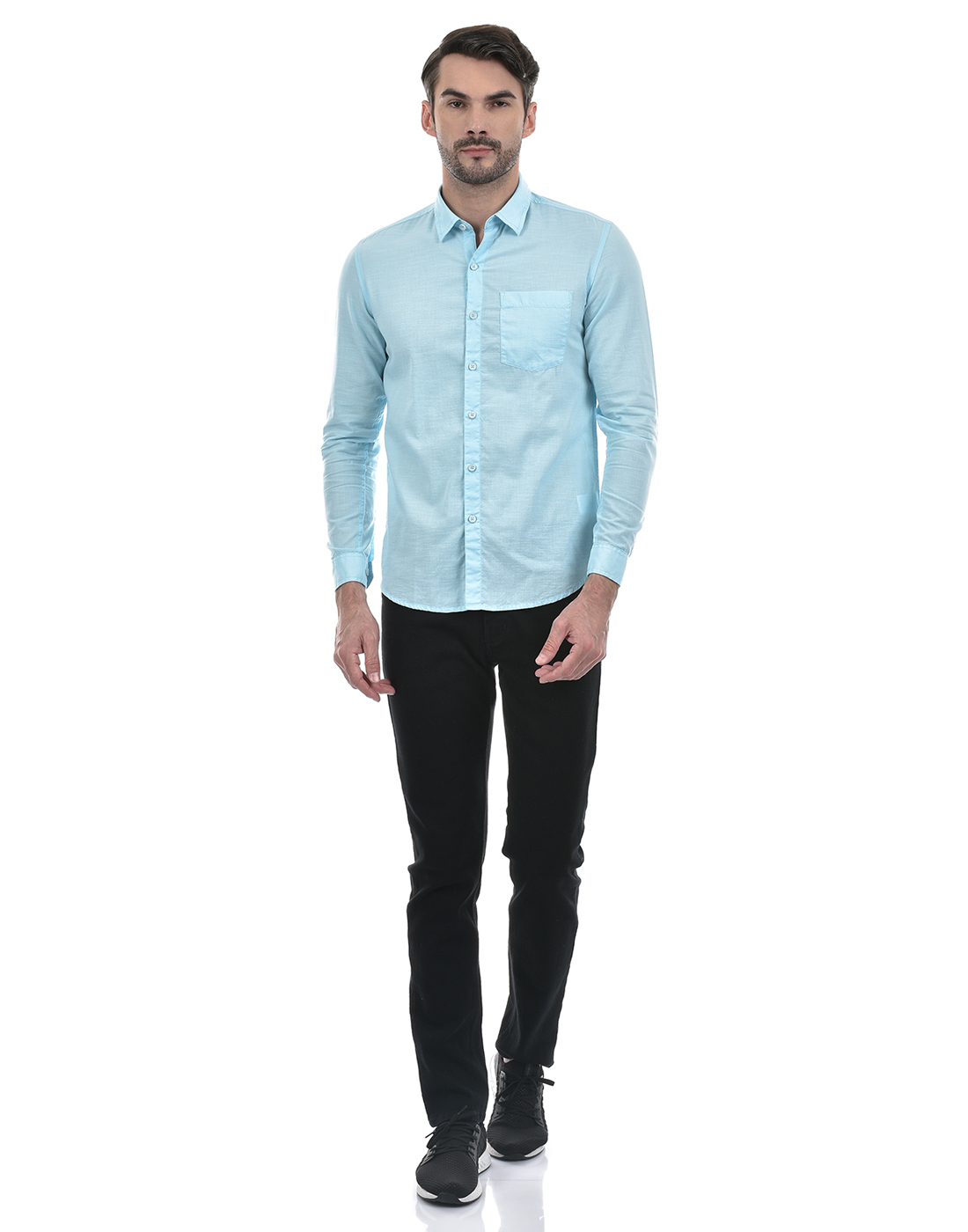 Numero Uno Men Solid Sky Blue Shirt